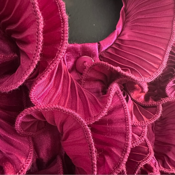 Vintage Fuchsia Ruffled Pleated Shirt XL Long Sleeve Glorious Hot Pink Satin - Picture 7 of 12